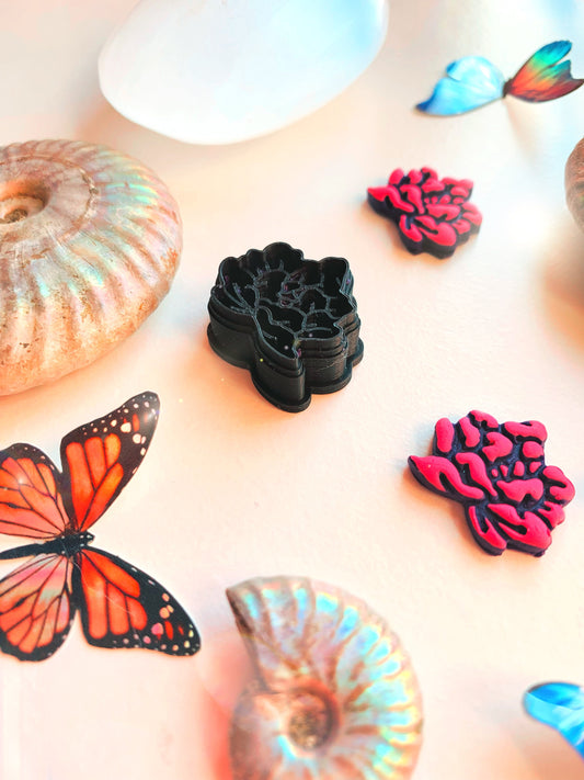 Peony Blossom Flower Stud - Embossed Detailed Sharp Clay Cutters