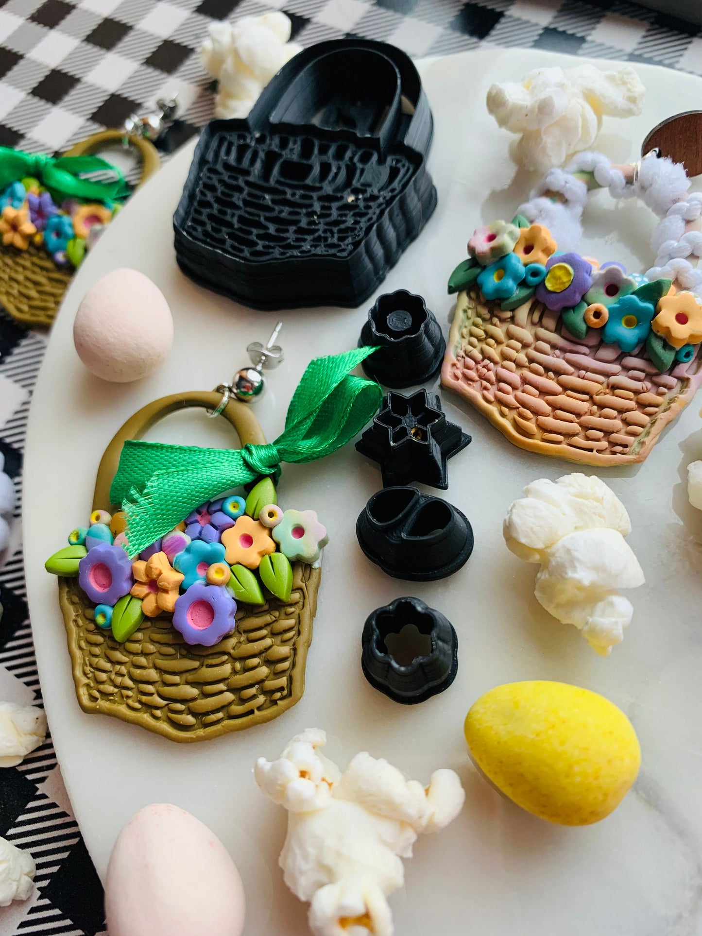 Easter Basket and 4 Floral Micros SET of 5 Sharp Clay Cutters
