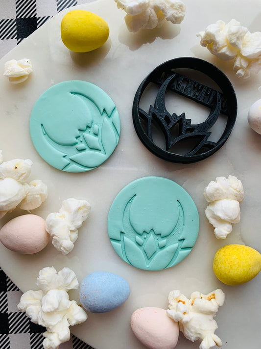 Lotus Flower with Crescent Moon 40mm Earring Embossed Sharp Clay Cutters