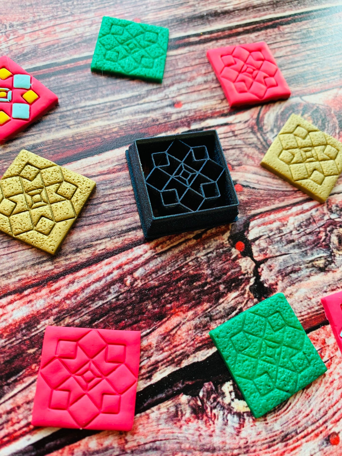 Quilt Square Pattern Inspired Traditional Squares 4 - Embossed Sharp Clay Cutter