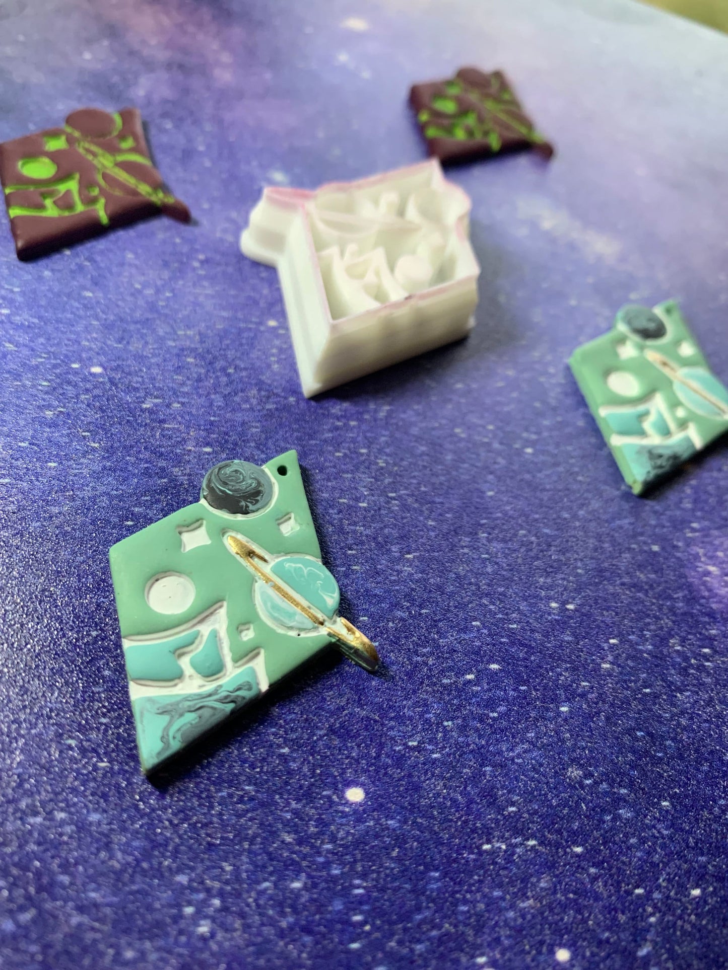 Outer Space Galaxy Diamond with Mountains and Planets Embossed Sharp Clay Cutter