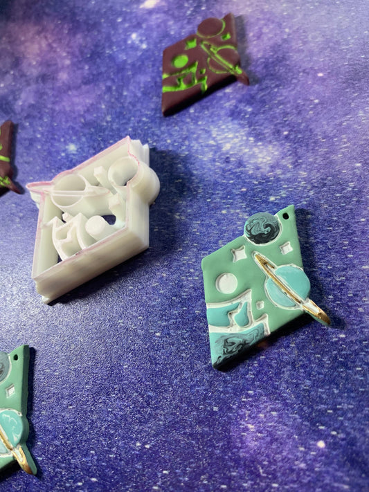 Outer Space Galaxy Diamond with Mountains and Planets Embossed Sharp Clay Cutter