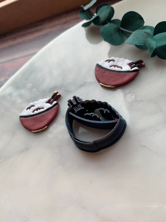 Bowl of Food with Chopsticks - Embossed Sharp Clay Cutter