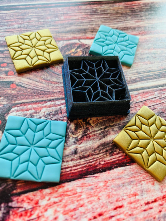 Quilt Square Pattern Inspired Snowflake 2 - Embossed Sharp Clay Cutter