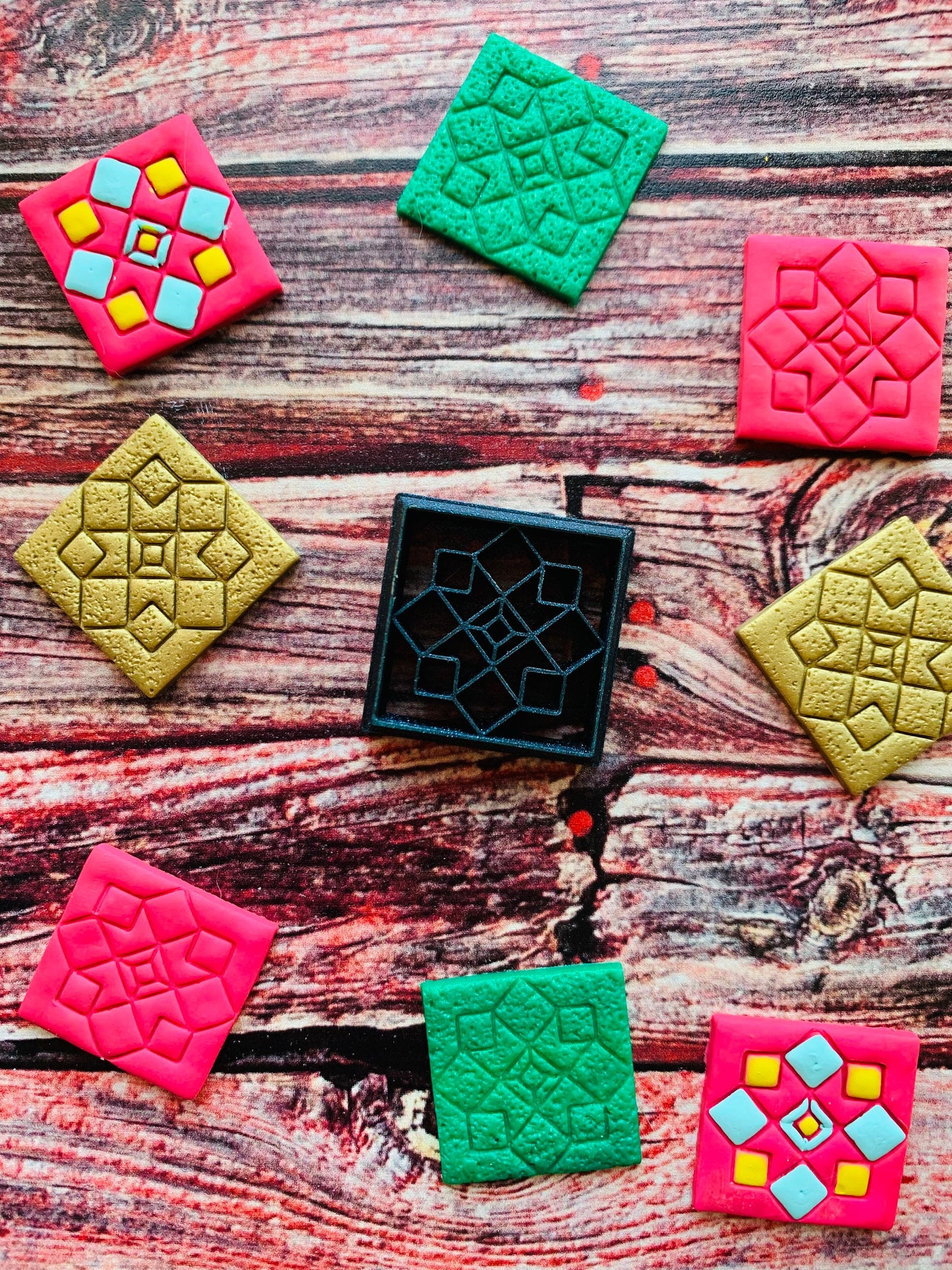 Quilt Square Pattern Inspired Traditional Squares 4 - Embossed Sharp Clay Cutter