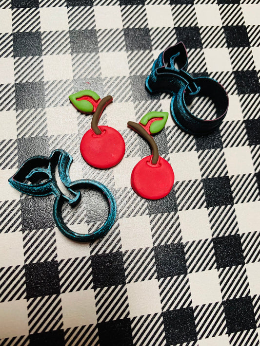 Simple Cherry Cherries, Earring Sized - Sharp Polymer Clay Cutter with Etching Details