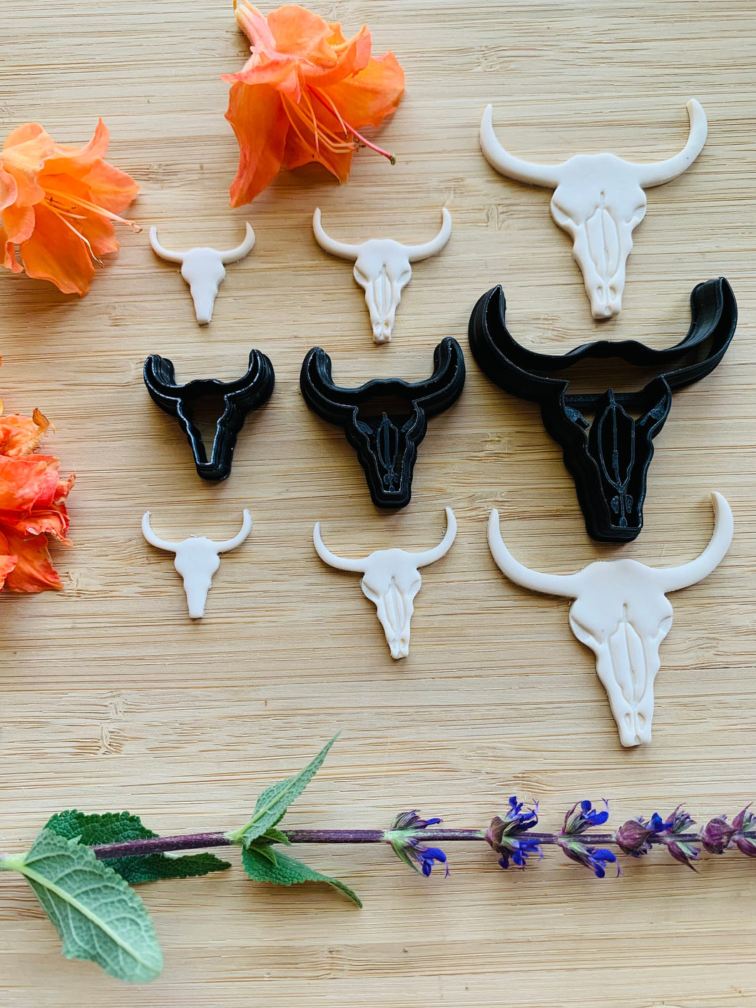 Choose Your Size - Steer Skull with Horns - Bull Cow Earring Embossed Sharp Clay Cutter