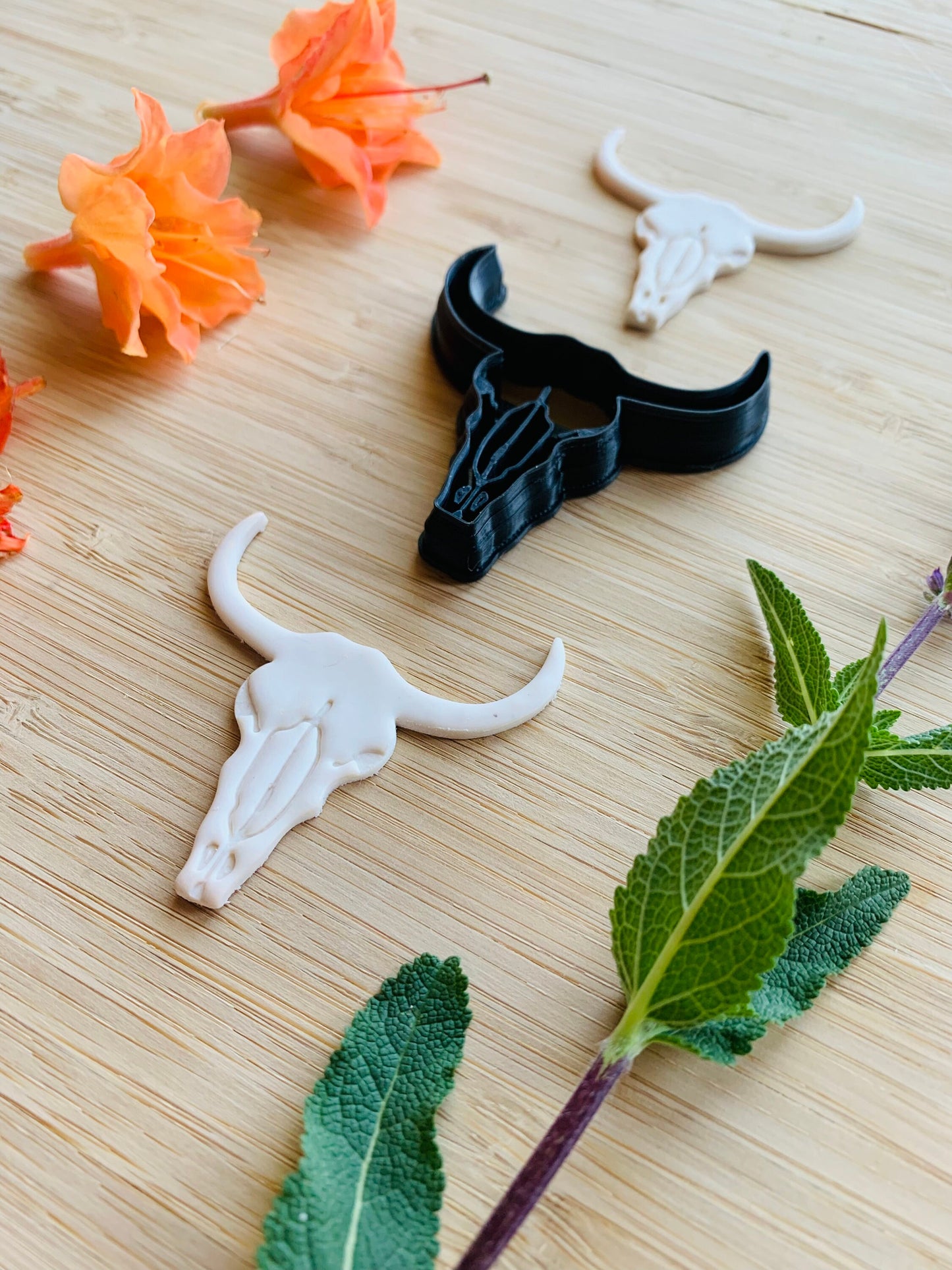 Choose Your Size - Steer Skull with Horns - Bull Cow Earring Embossed Sharp Clay Cutter