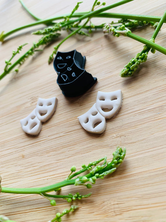 Connected Drama Masks Duo Happy and Sad - Sharp Embossed Earring Clay Cutter