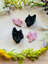 Load image into Gallery viewer, Yawning Sphinx Cat Head Stud Pair - Embossed Sharp Clay Cutters
