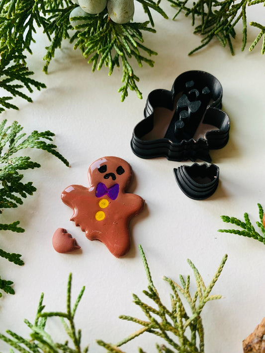 Broken Bite Gingerbread Man Cookie Person Stylized Text Embossed Sharp Clay Cutter
