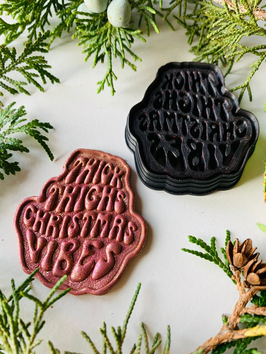 Thick Thighs Christmas Vibes Stylized Text Embossed Sharp Clay Cutter