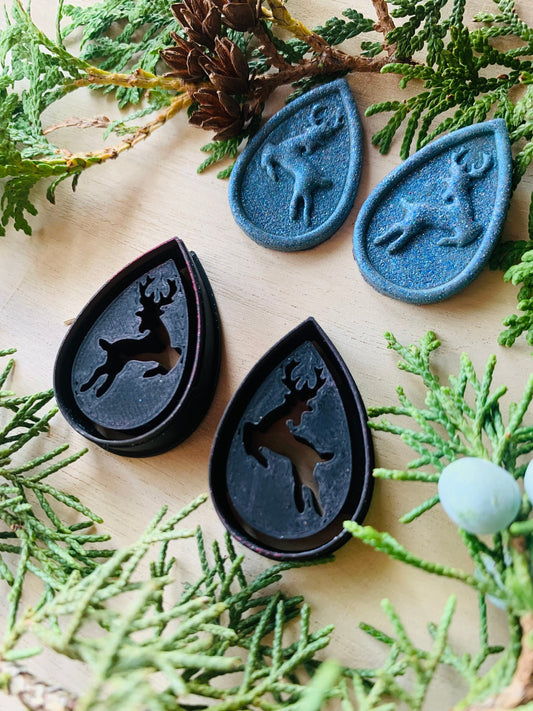 Pair of Reindeer in a Teardrop Embossed Sharp Clay Cutter