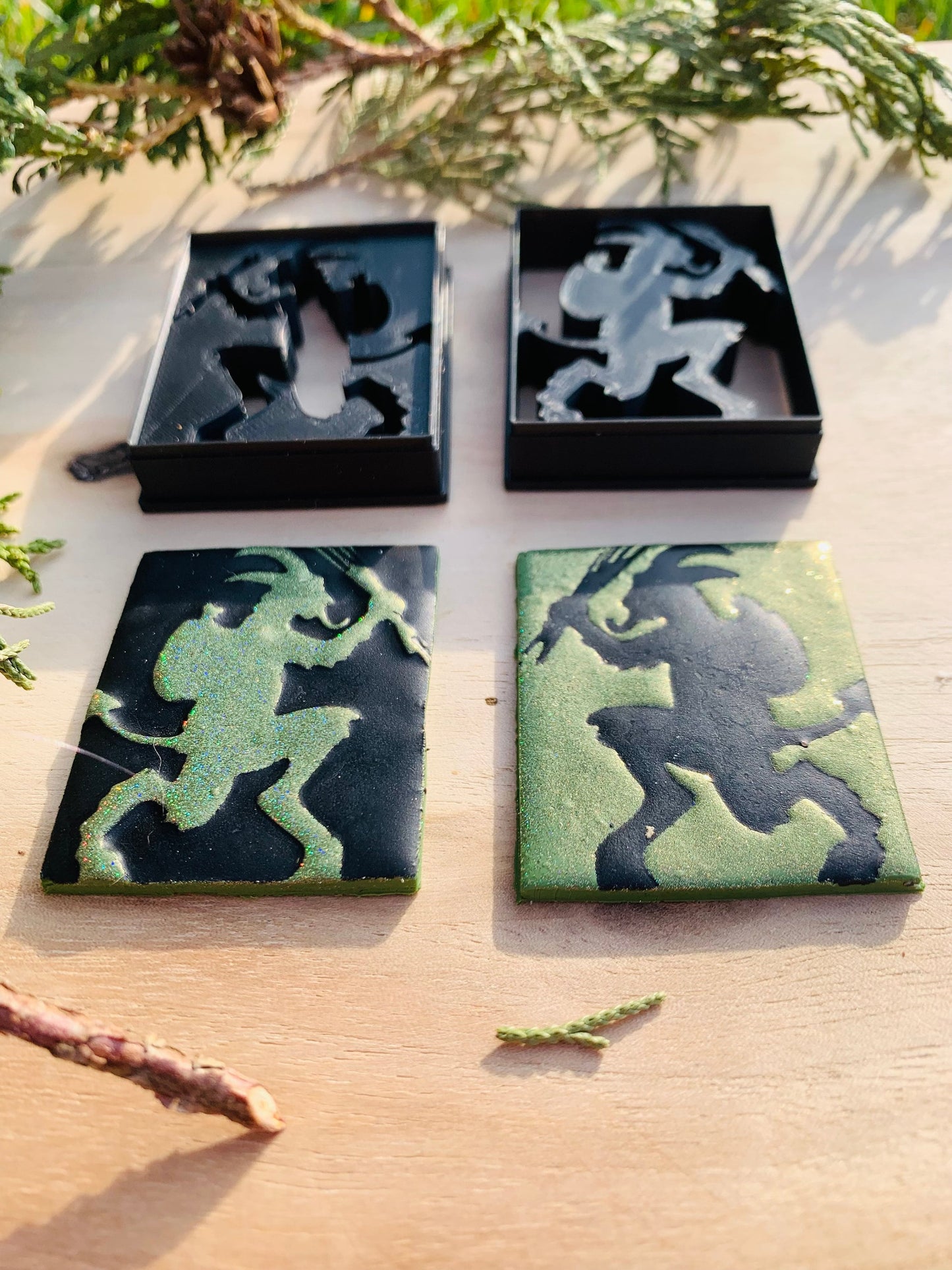 Inverted Mirrored Pair of Krampus Silhouettes Embossed Sharp Clay Cutter