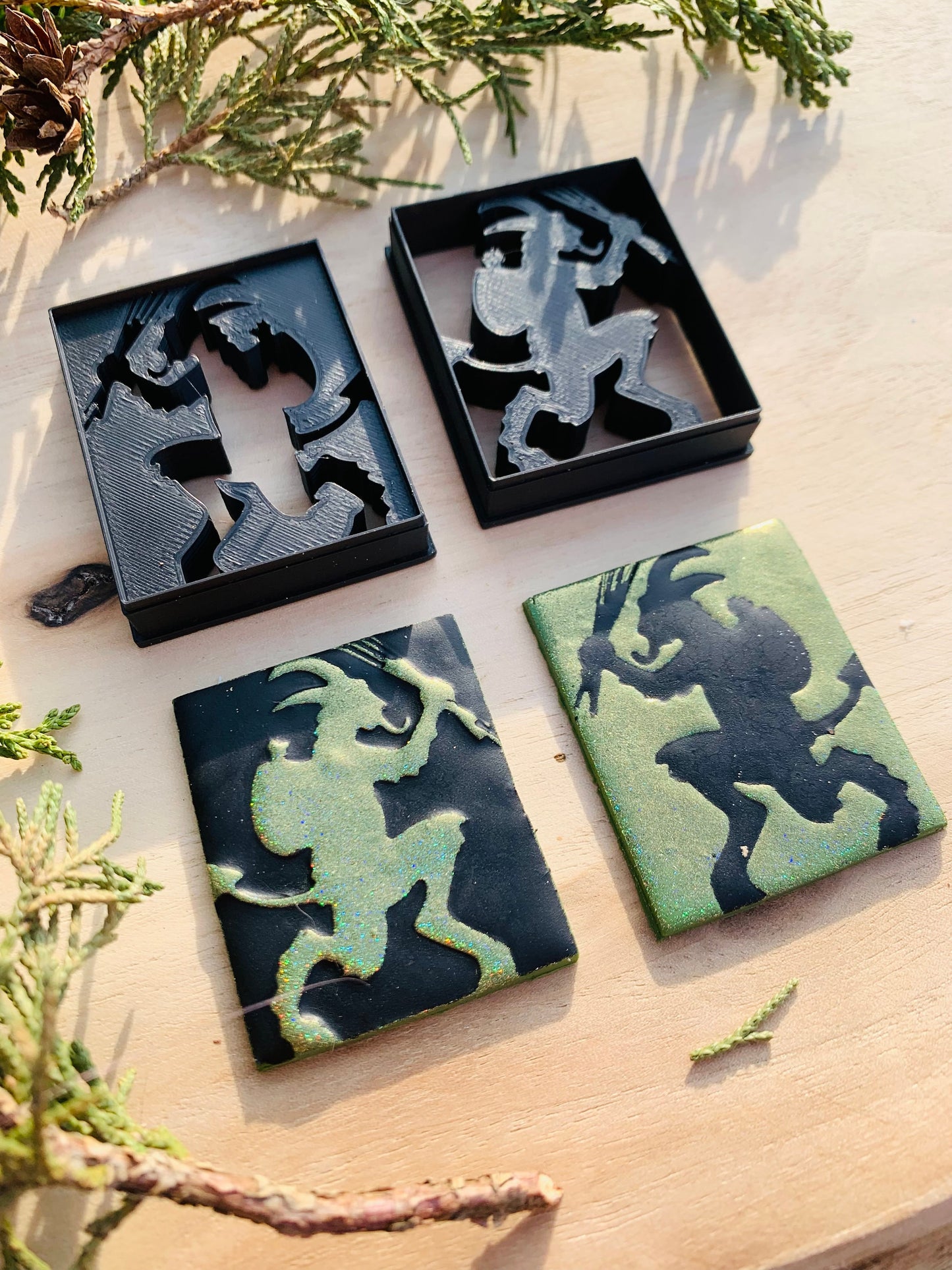 Inverted Mirrored Pair of Krampus Silhouettes Embossed Sharp Clay Cutter