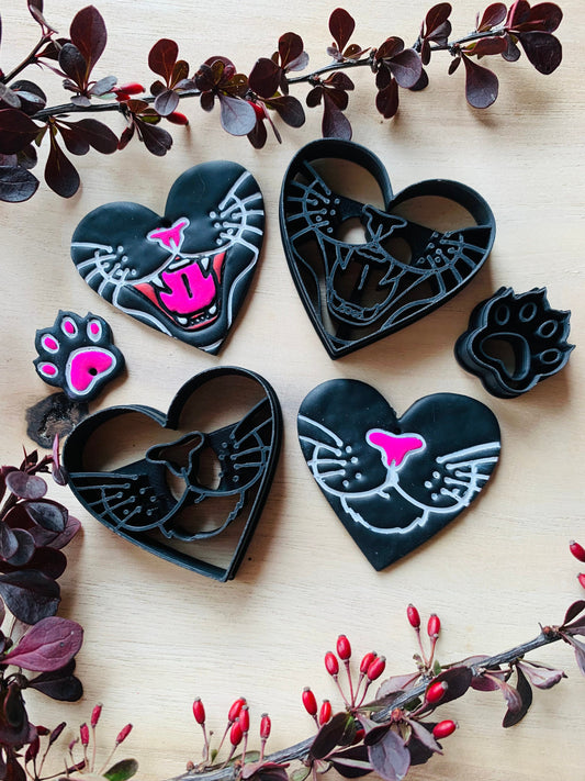 Cat Mouths in Hearts with Claw Stud - SET OF 3 - Sharp Clay Cutter