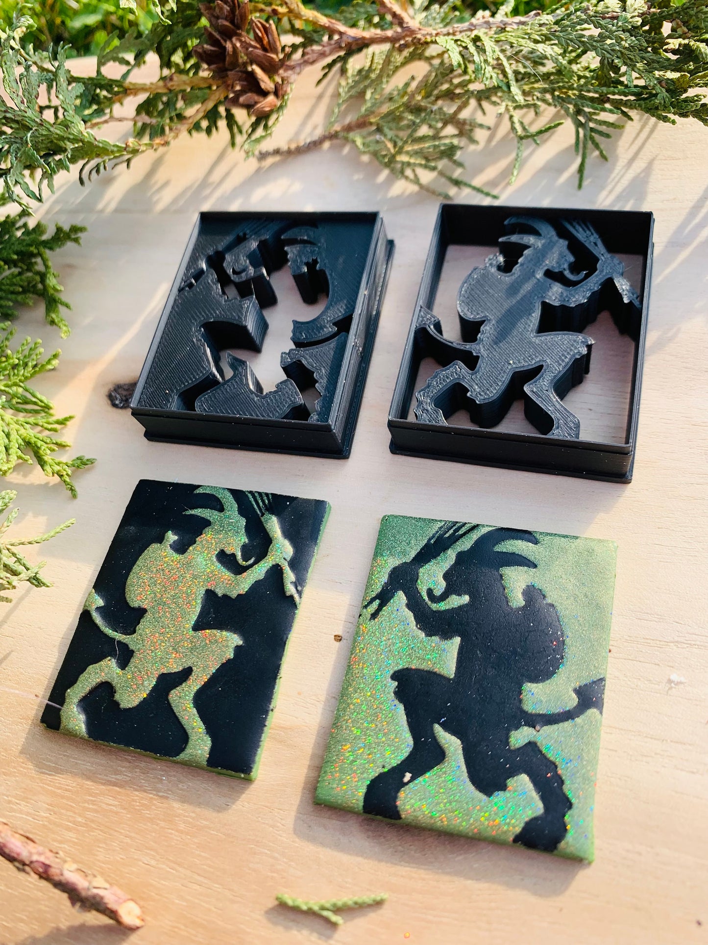 Inverted Mirrored Pair of Krampus Silhouettes Embossed Sharp Clay Cutter