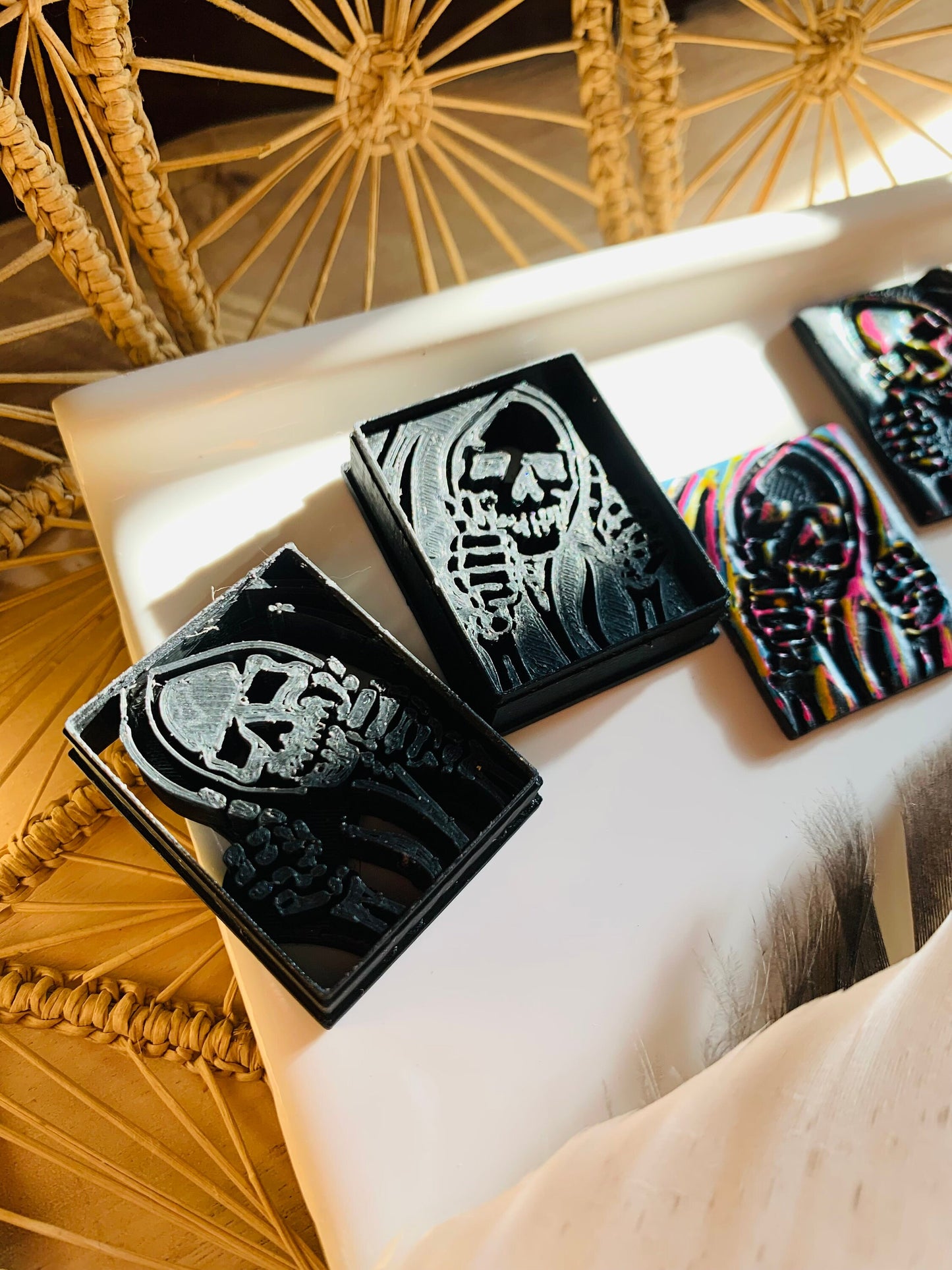 Pair of Inverse Grim Reapers with Thumbs Up Embossed Sharp Clay Cutter