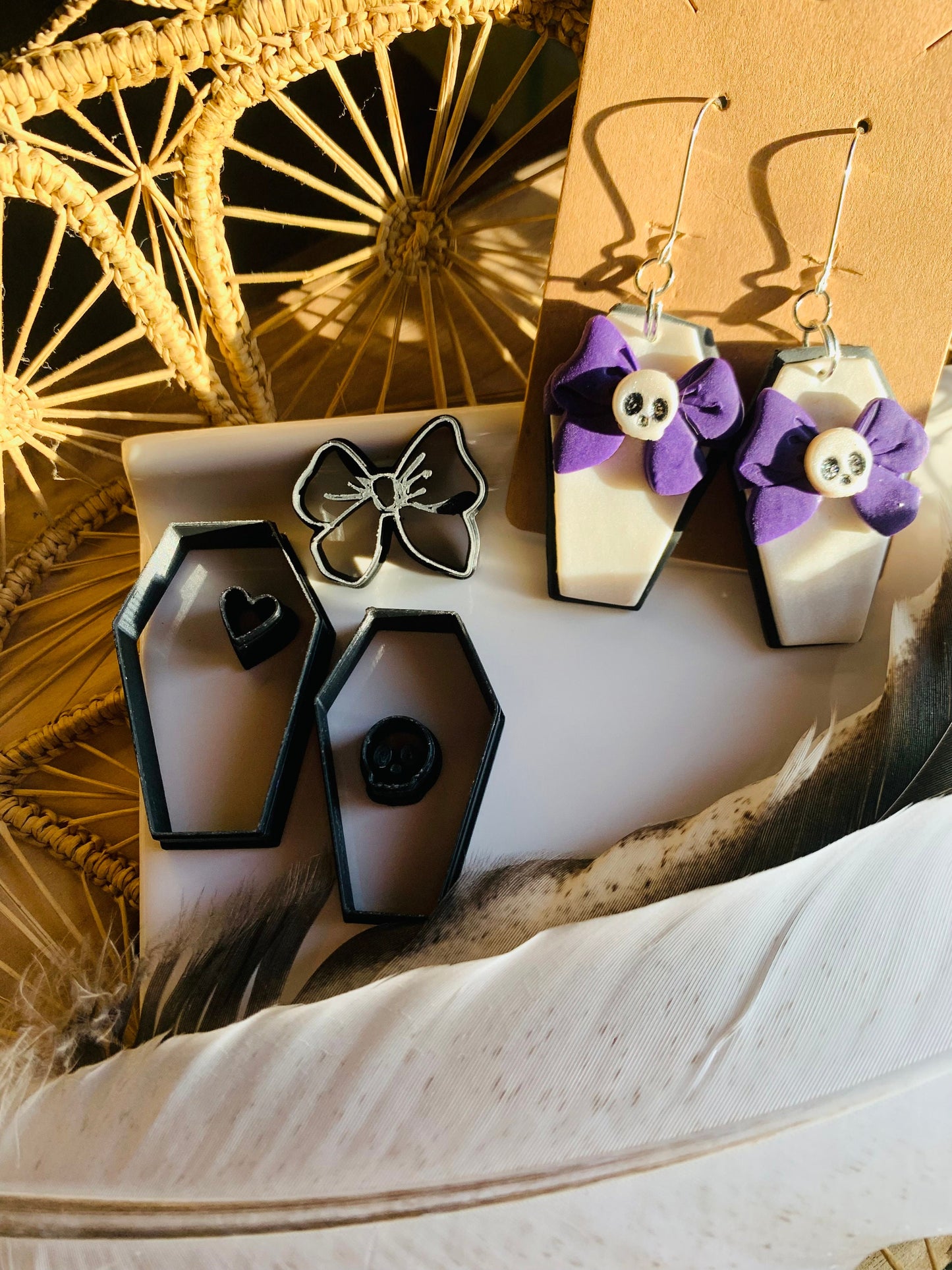 Layered Coffin with Mini Skull, Heart, and Bow Sharp Clay Cutter Set