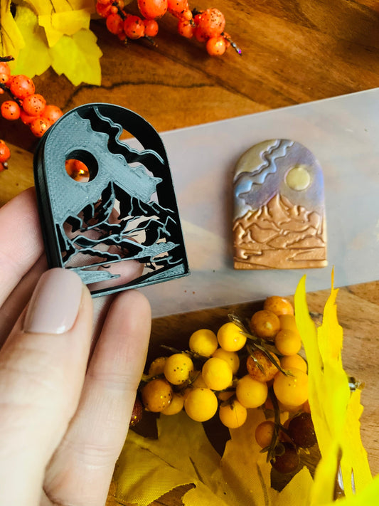 Cloudy Full Moon and Mountain Peak Embossed Sharp Cutter for Clay and More
