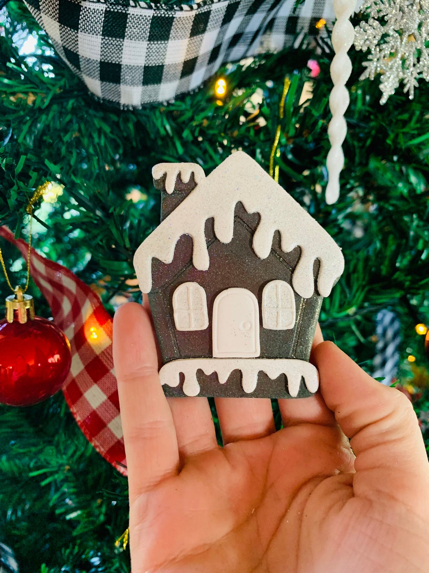 Ornament Sized Frosted Snow Gingerbread House with Window Minis Sharp Clay Cutter