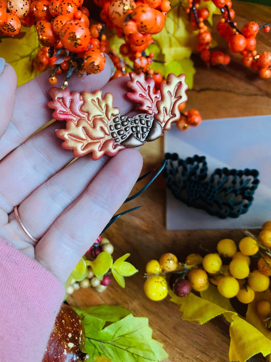 Acorns and Oak Leaves Embossed Sharp Cutter for Clay and More