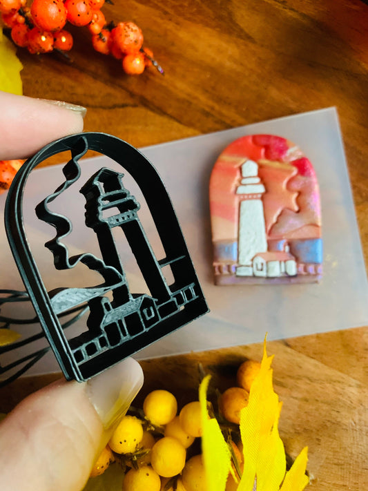Clouds in Sky with Lighthouse in Arched Dome Embossed Sharp Cutter for Clay and More