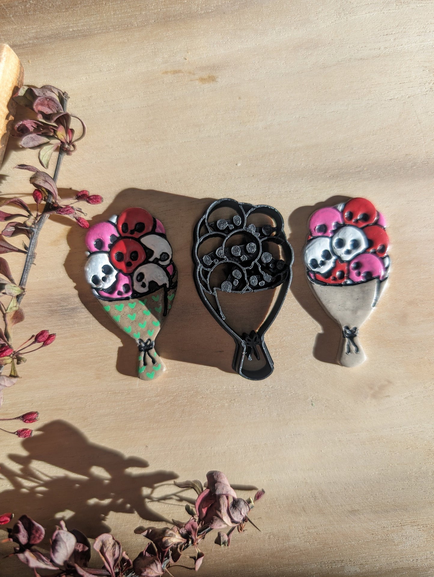 Skull Flower Bouquet Chibi Embossed Sharp Clay Cutter