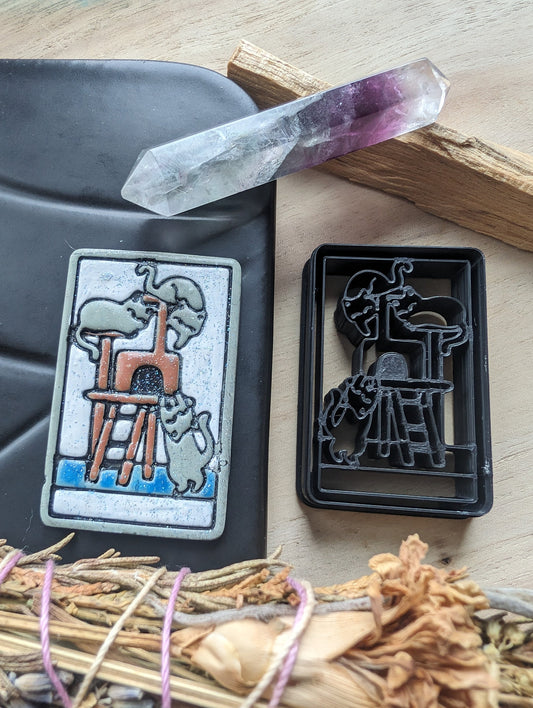 The Tower Cat Themed Tarot Card Sharp Clay Cutter