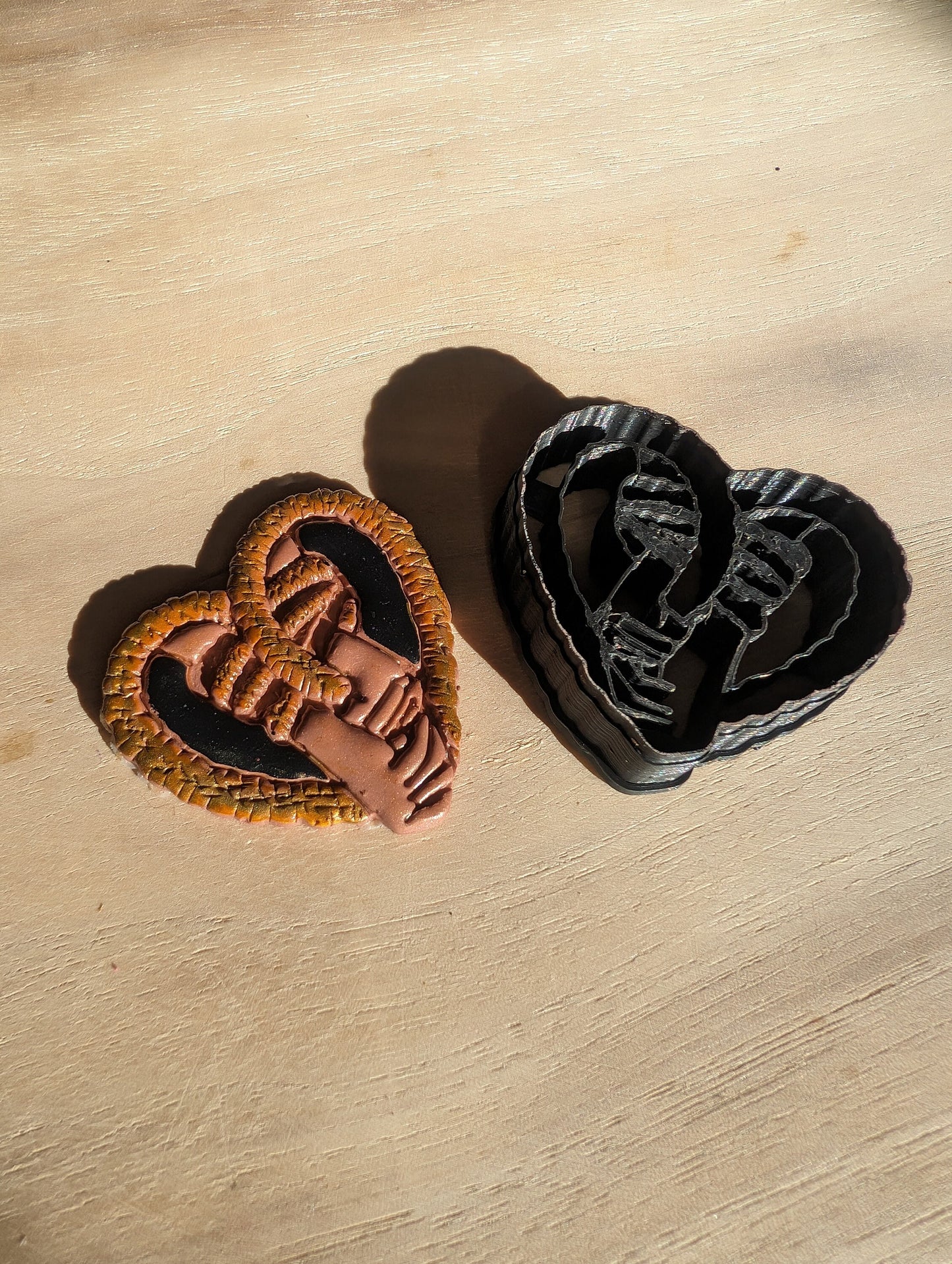 Rope Heart and Bound Hands Earring Embossed Sharp Clay Cutter