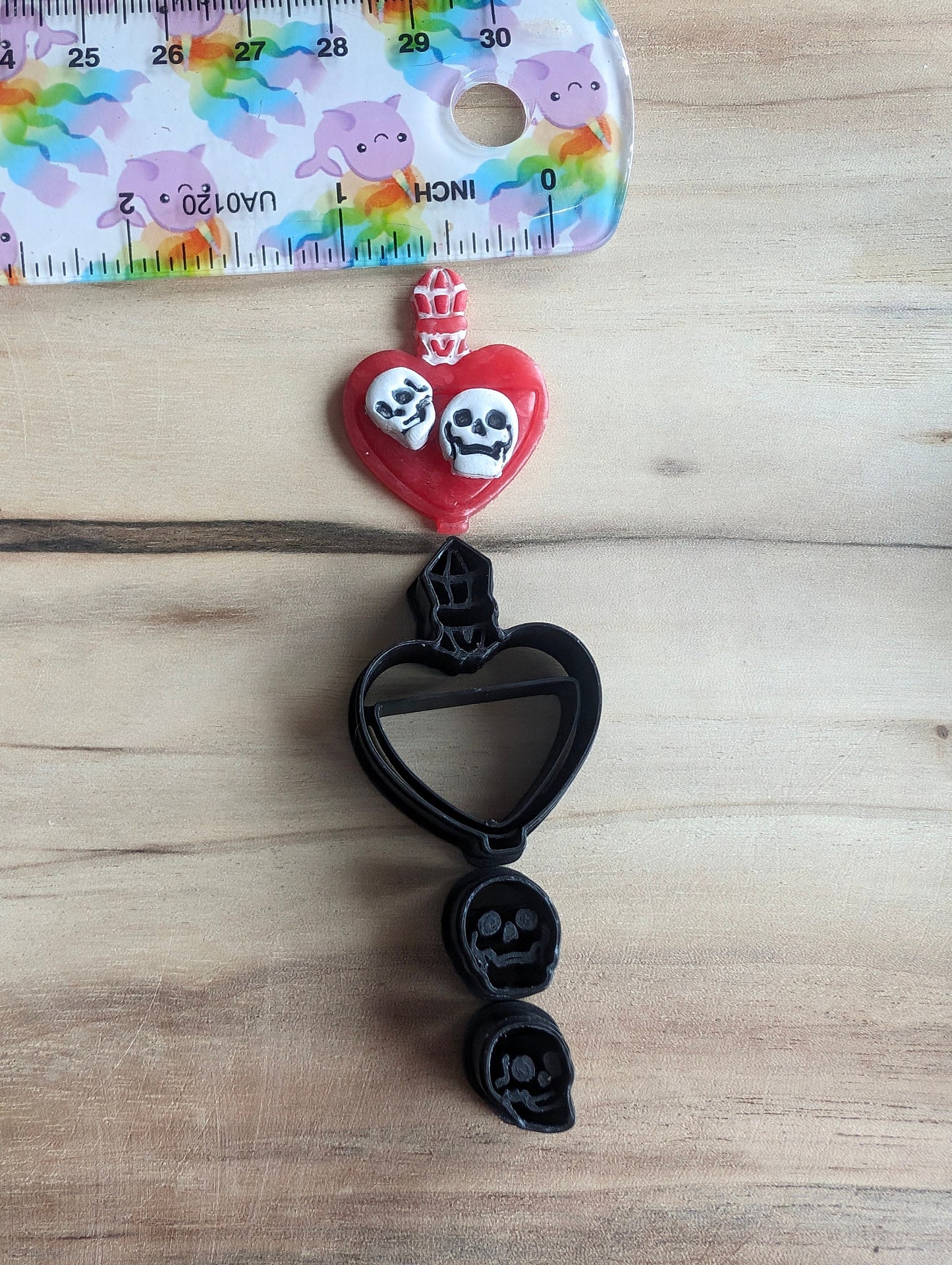 Heart Shaped Potion Bottle with 2 Micro Skull Sharp Clay Cutters Set of 3