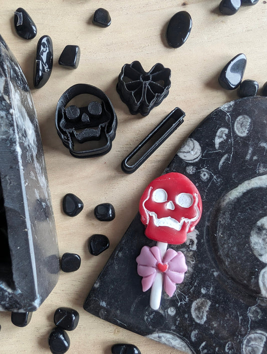 Skull Lollipop with Bow Sharp Clay Cutters Set of 3