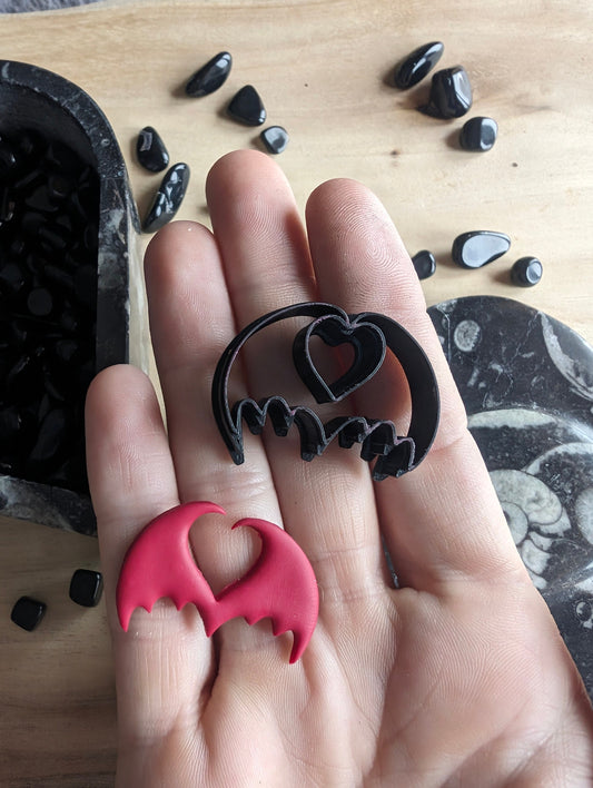 Heart shaped Cutout Space on Bat Demon Wings Sharp Clay Cutter