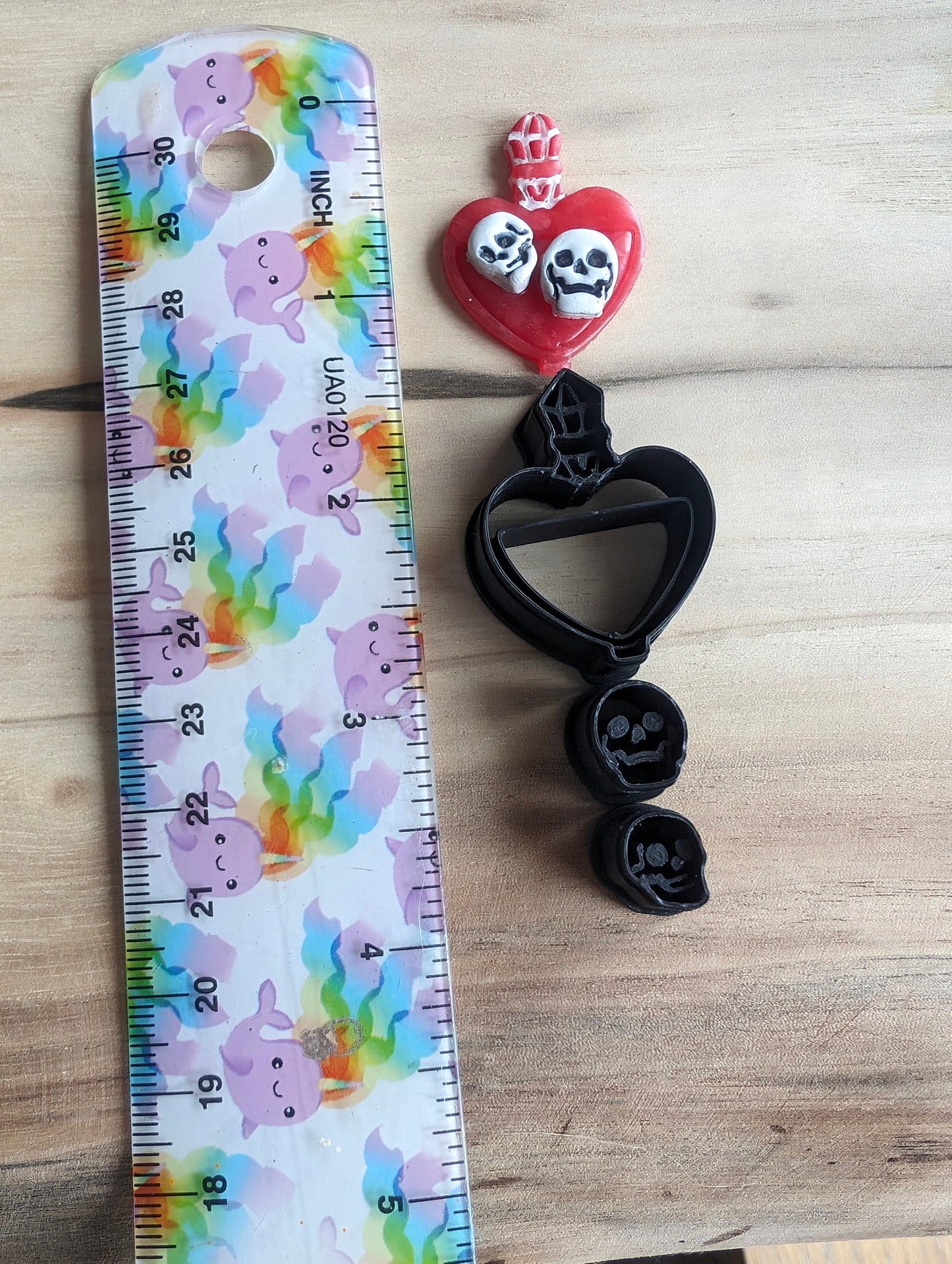 Heart Shaped Potion Bottle with 2 Micro Skull Sharp Clay Cutters Set of 3