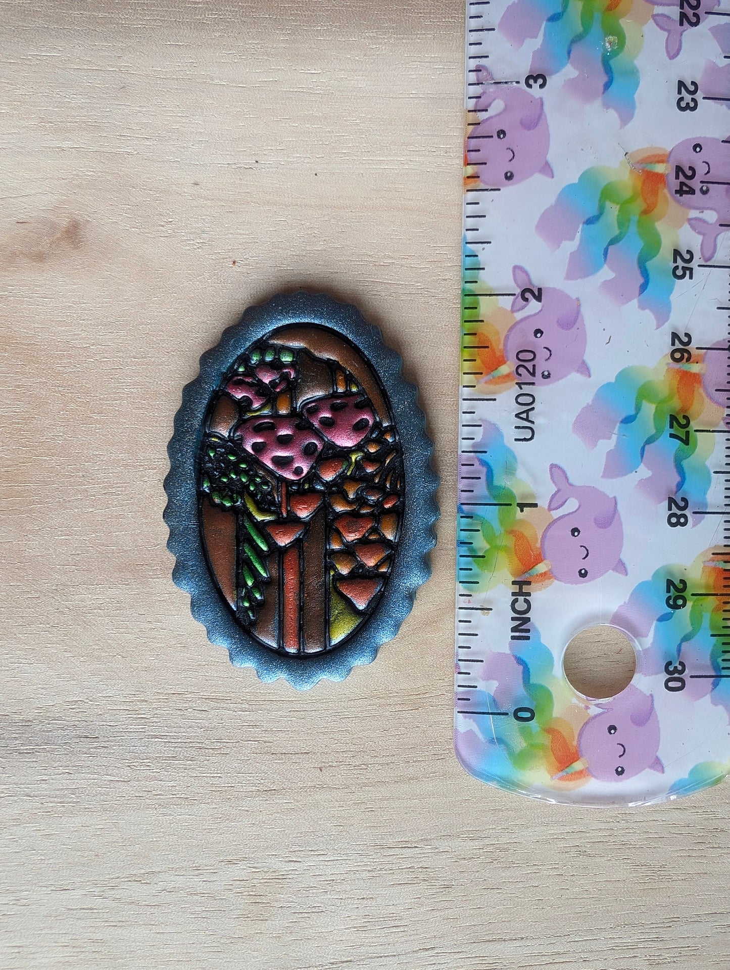 50mm Scalloped Oval Frame with Mushroom Forest Scene Embossed Sharp Cutter for Clay Earrings