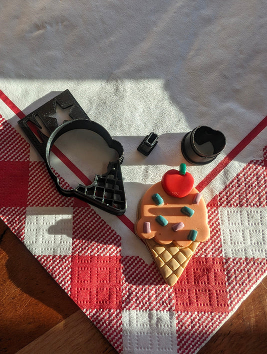 Ice Cream Cone with Cherry and Sprinkle Sharp Cutter Set of 3 for Clay Art and More