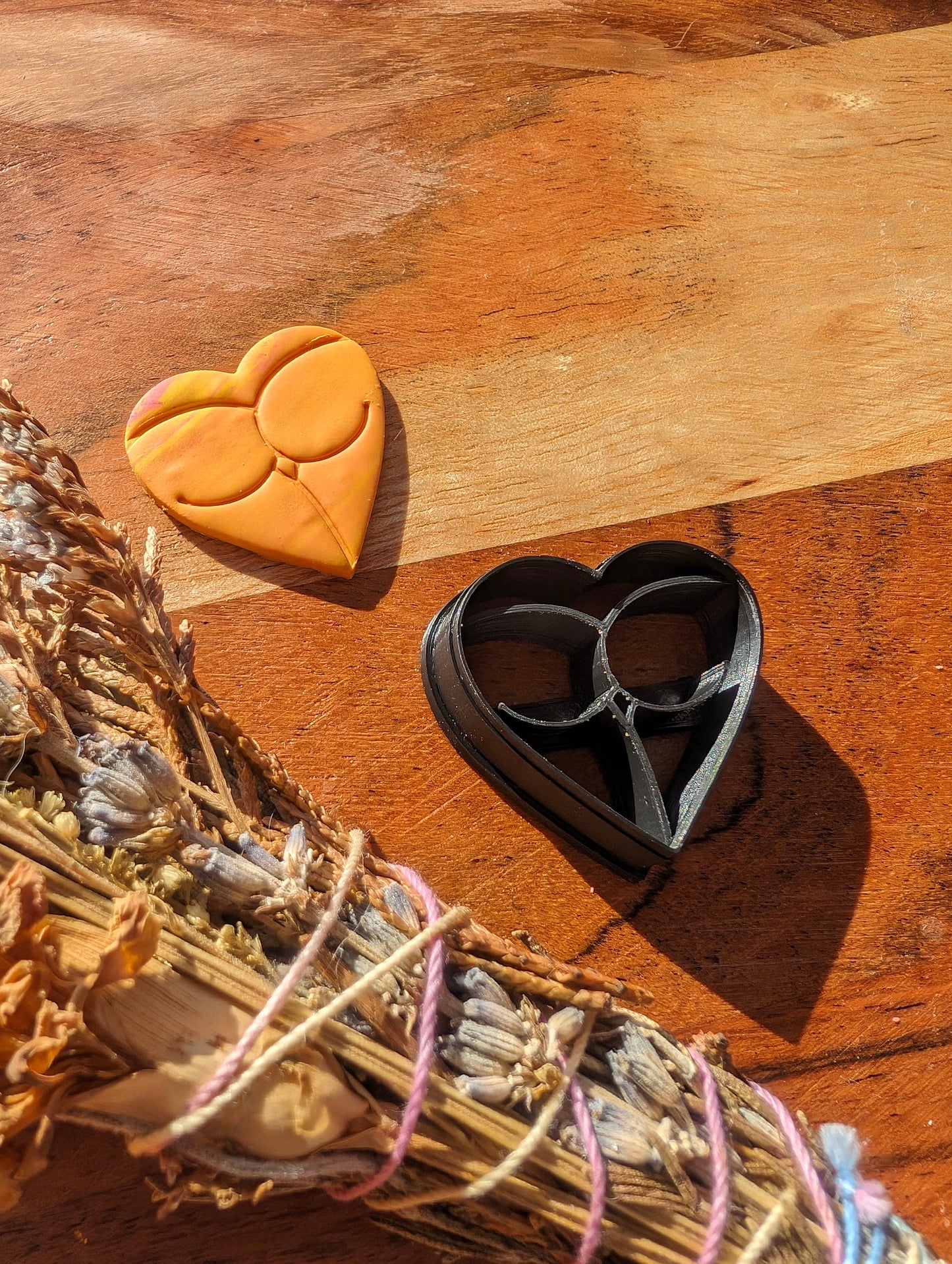 Smaller Booty Heart Butt Earring Embossed Sharp Clay Cutter